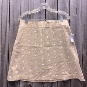 Imperfect NWT Linen blend mini skirt white polka dot tan skirt large Old Navy